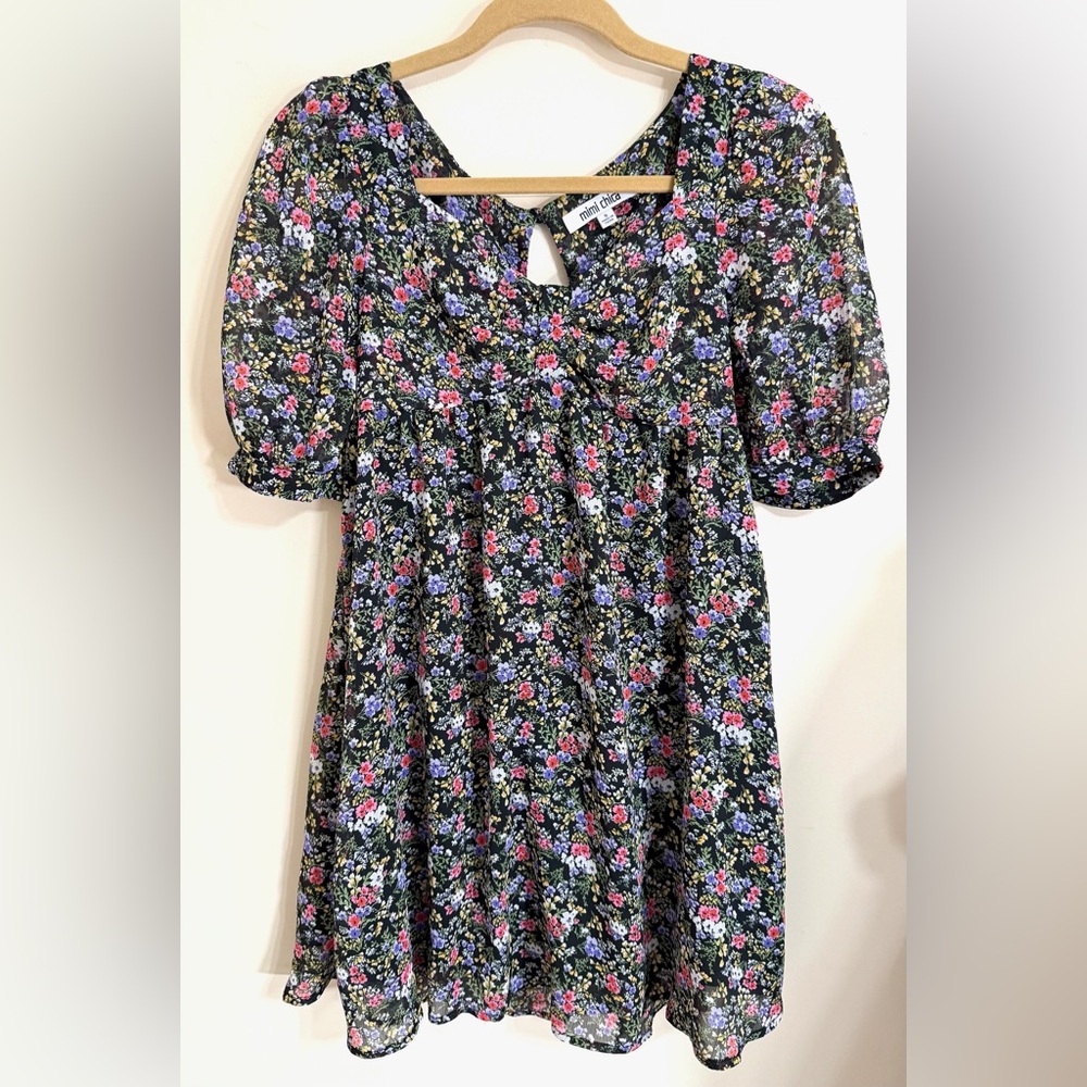 MIMI CHICA Floral Puff Sleeves Gathered Bodice Whimsigoth Babydoll Dress Size S